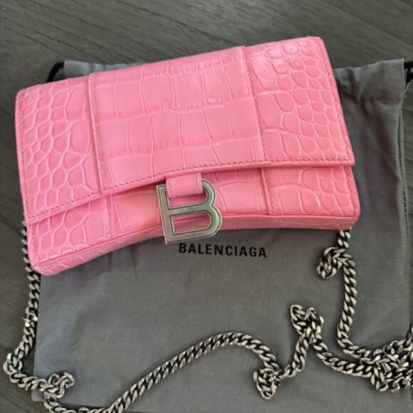 Balencia Hourglass Wallet on Chain Crocodile Pink - Picture 5 of 6